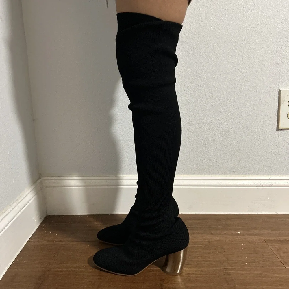 Proenza Schouler Boots Womens 36.5 Black Stretch Knit Over The‎ Knee Sock Style